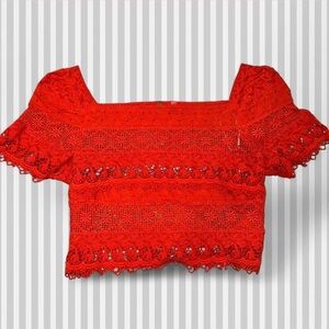 Elegant Orange Lace Crochet Women's Top